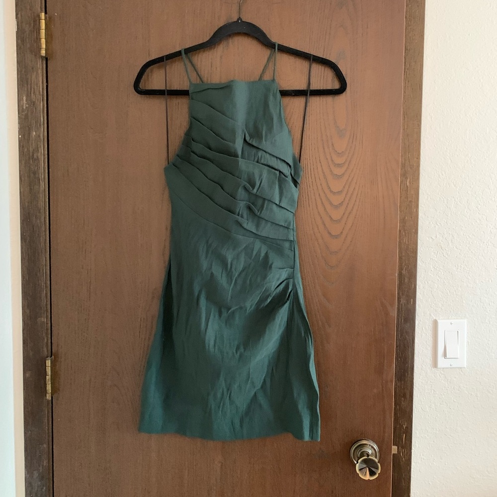 Zara Forest Green Midi Dress with Pleated Bodice